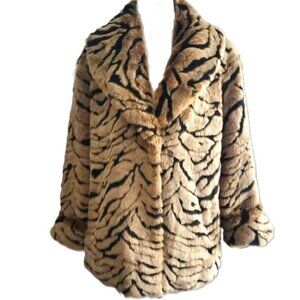 SPOIL YOURSELF! Luxe Tiger Animal Print Faux Fur Coat Designer DENNIS BASSO